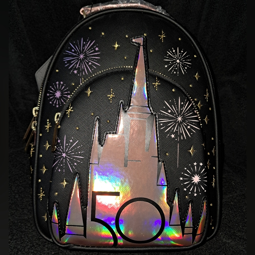 Disneyworld 50th Black and Gold Loungefly Mini Backpack